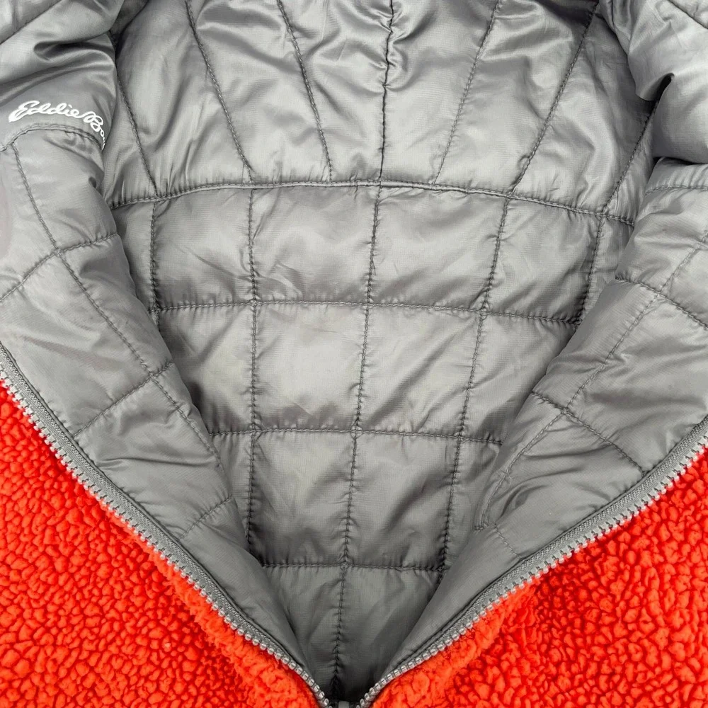 Eddie Bauer Reversible Fleece‎ Puffer Jacket Hooded Orange Gray Kids S